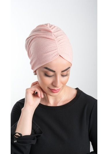 Pudra Pratik Hazır Geçmeli Tesettür Bone Fukuro Simli Büzgülü 211 Pudra