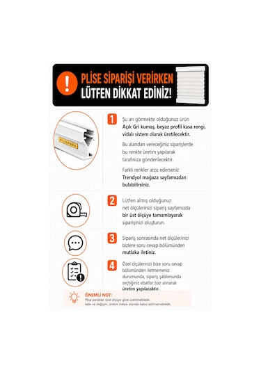 Plise Perde Açık Gri Kumaş + Beyaz Profil Kasa Cam Balkon Perdesi