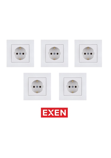 Exen Beyaz Topraklı Priz Mekanizma+çerçeve 5adet Priz