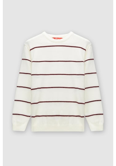 Ds Damat Regular Fit Ekru Çizgili Tüylenme Yapmayan Bisiklet Yaka Triko Kazak 3hc064ortbkzk Ekru