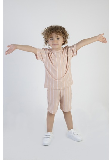 Erkek Çocuk Cool Boys Baskılı Çizgili Kısa Kollu Şortlu Alt Üst Takım 001