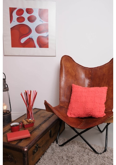 Peraluna Foam Pıllow Şifon Şerit Triko Yastık Kılıfı 45x45 Cm Koral - Koral