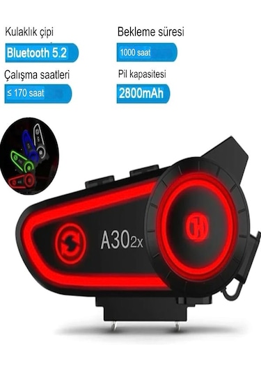 A30-2x Waterprof 2x Eşleşmeli Motosiklet İnterkom Bluetooth Kask