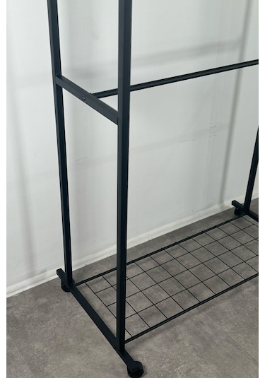 Tekerlekli Elbise Askısı Ayaklı Askılık 6081 Siyah