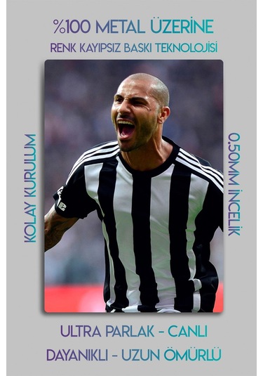Metal Levha, Ricardo Quaresma Q7 Bessiktas - Parlak Dekoratif Sporcu Duvar Tablosu