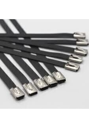 Paslanmaz Çelik Kablo Bağı Cırt Kelepçe 7,9x300 Siyah 304 Kalite Polyester Kaplı Tork 100 'lü Paket