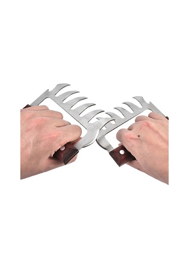 Cbtx Ayı Pençesi Şekilli Paslanmaz Çelik Barbekü Çatalı Tavuk Rendelenmiş Ahşap Saplı Kaymaz Yaratıcı Mutfak Çatal Pençe Et Pençe Ayırıcı Gümüş