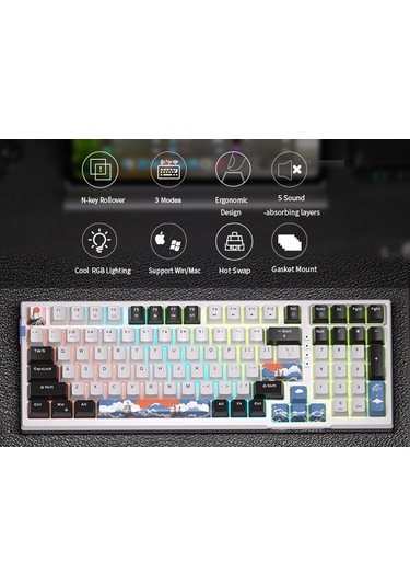 Magegee Sky98 99 Tuş Kablosuz Rgb Hot-swap Gasket Siyah-beyaz Gaming Klavye