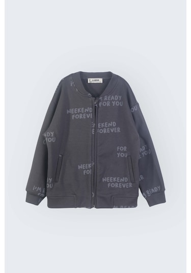 Luess Erkek Çocuk Metraj Baskılı Pamuklu Hırka 3-4 Yaş 8-9 Yaş -Siyah