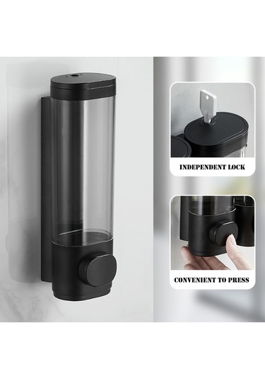 Lemestar Duvar Tipi Siyah 2'li 300ml/600ml Sabit Kilitli El Sabunu Dağıtıcı - Transparan Kase, Drip Önleyici, Duş Jeli Şampuan Uyumlu, Montaj Aksesuarları İçerir Diğer