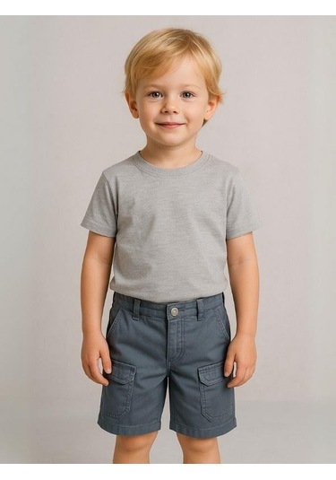 Erkek Bebek Pamuklu Kumaş Cepli Şort-16008 Gri