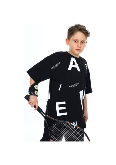 Çocuk Pano Baskılı Tshirt-14543 SIYAH