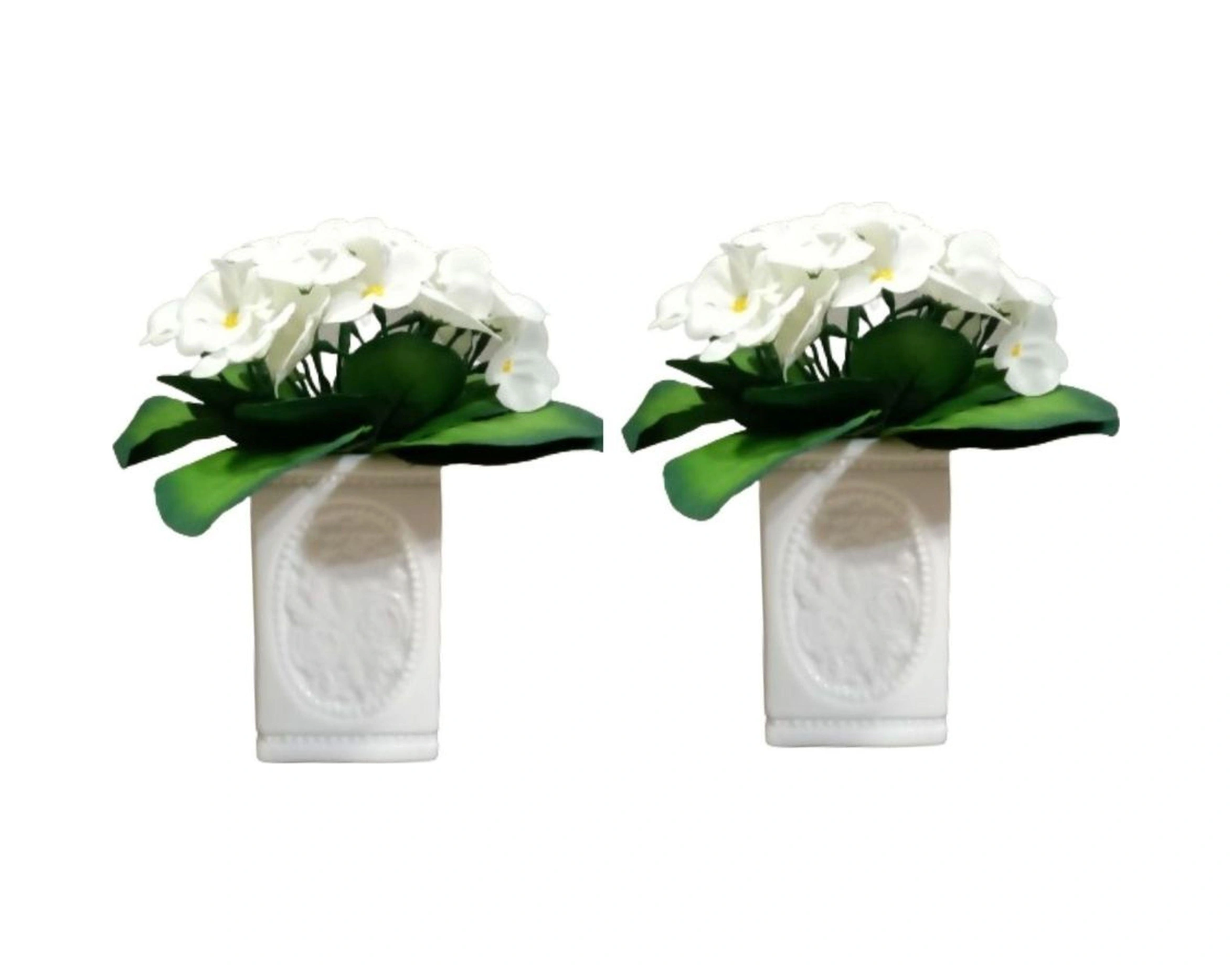 2 Adet Vazo Dahil,vazoda Çiçek,beyaz Yapay Çiçek,vazo Dekoratif Çiçekli Kare 8x8x16cm Çok Renkli