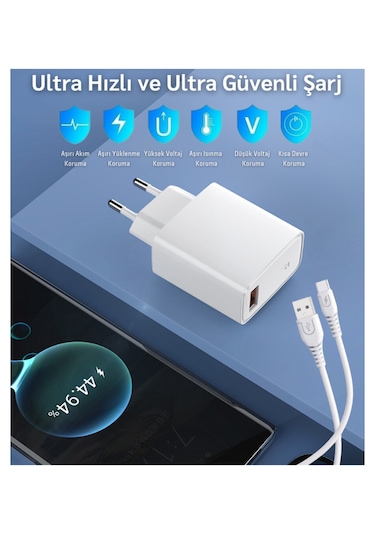 Redmi Note 13 Pro Plus Uyumlu 18w 3.4a Type-c Ultra Hızlı Şarj Cihazı Seti - Garantili Beyaz