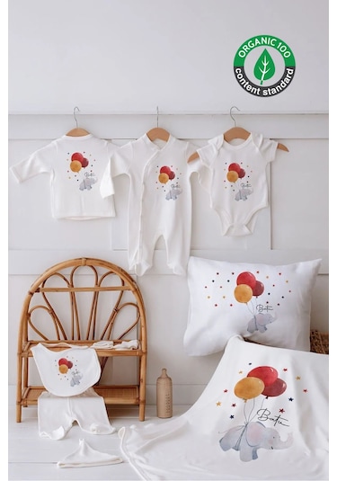 Lilabio %100 Organik Isme Özel Isimli 10lu Hastane Çıkışı Fil Ekru