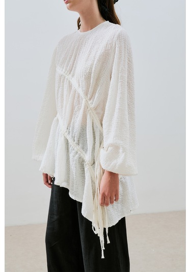 Büzgü Bağlamalı Dokulu Tunik Ekru Ss25tnk00016-02 Ekru