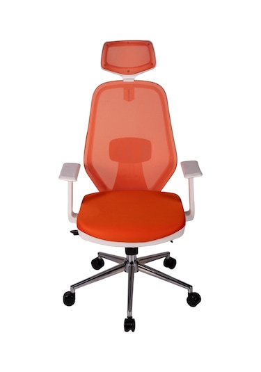 Ofisbazaar Dali Beyaz Fileli Yönetici Koltuğu Ergonomik Başlıklı Ofis Koltuğu Turuncu Turuncu