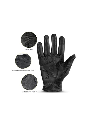 Ranyeek Siyah Kuru Deri Motorcu Eldiveni, Dokunmatik Ekran Uyumlu, Solunumlu, Darbe Emici Sponge Ve Kayma Önleyici, S Beden