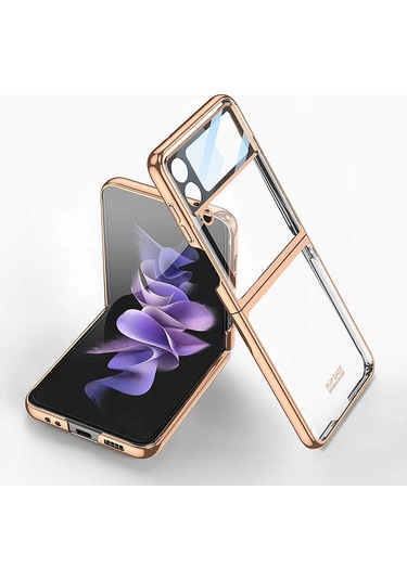 Galaxy Uyumlu Z Flip 4 Kılıf Zore Kıpta Lensli Kapak Gold