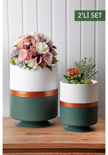 Nandy Home Kordon Model Dik Ayaklı Saksı Seti 2'li Yeşil