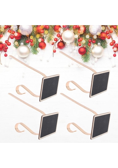 Suntek Çiftlik Evi Tahta Sağlam Yapılı Noel Çorabı Tutacağı Altın Kanca 4 Adet Çok Renkli