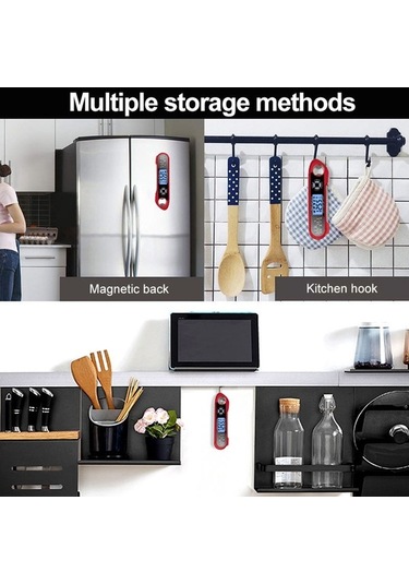 Ulzyvf Hızlı Oku Çift Problu Su Geçirmez Yemek Termometresi - Alarmlı Açılır Fonksiyonlu Kırmızı Kırmızı