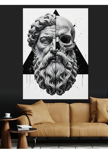 Ahşap Tablo Geometrik Antik Heykel Başı