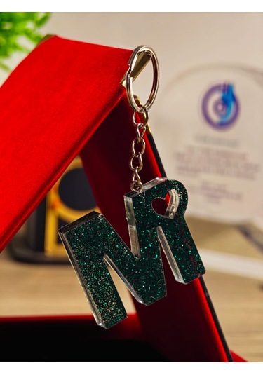 Harfli Anahtarlık Epoksi Kişiye Özel Yapım El Yapımı Harf Anahtarlık Kalp Model Özel Tasarım Hediyelik Ürün Kalp Desenli Simli Anahtarlık Altın - Gümüş