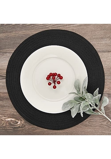 Kahverengi 15 İnç Isıya Dayanıklı Yuvarlak Örgülü Servis Altlıkları Yıkanabilir Pamuk Polyester Dokuma Yuvarlak Masa Paspasları Kahverengi