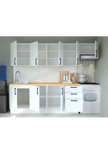 Mobilique Tezgahsız Hazır Mutfak 270cm Aspiratör Modüllü Beyaz