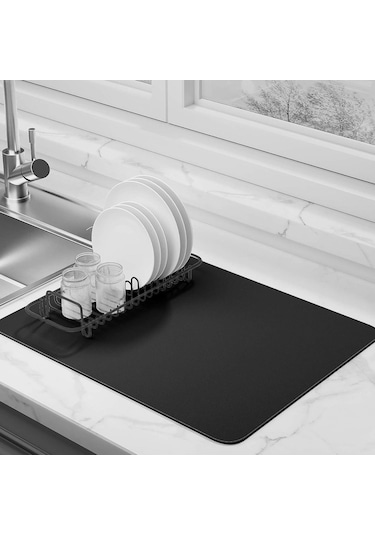 70 Cm X 30 Cm Bulaşık Kurutma Örtüsü Siyah Tezgah Üstü Bulaşık Matı Bulaşıklık Çok Renkli