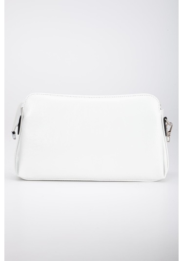 Kadın Portföy Cüzdan Çanta Beyaz Rugan 3 Bölmeli Uzun Kısa Askılı-3228 Beyaz