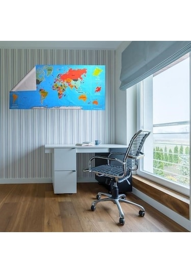 Evyora Renkli Atlas Dünya Haritası Manyetik Yapıştırıcı Gerektirmeyen Duvar Stickerı 118 Cm 56 Cm