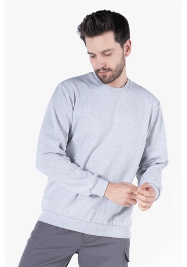 2 İplik Bisiklet Yaka Sweatshirt Gri Melanj