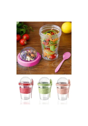 Taken Go Kapaklı Kaşıklı Pratik Taşınabilir Meyveli Yoğurt Kabı Şeffaf
