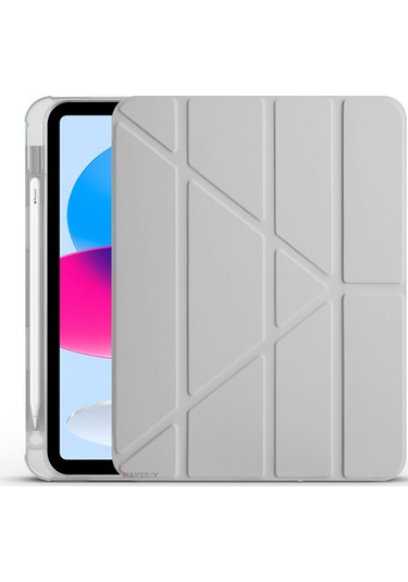 İpad 10.nesil 10.9 İnç 2022 Uyumlu Üçgen Katlanabilir Kalemlikli Yatay Dikey Standlı Akıllı Kılıf Tablet Kılıfı