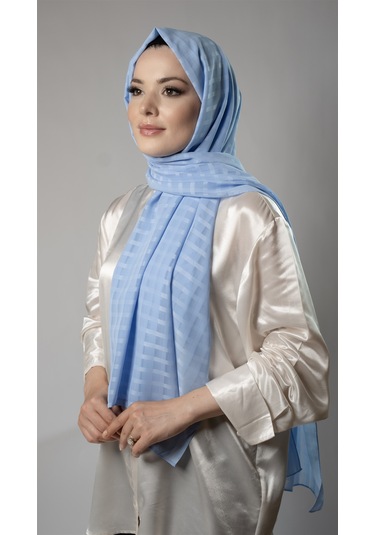 Bebe Mavisi Desenli Şal Şifon Kumaş Kareli Çizgili 202107 11