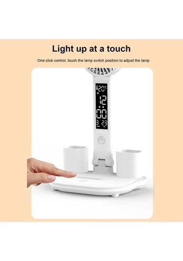 Maoyaya Fanlı Çift Kafa Led Masa Lambası, Dokunmatik Kontrol, Saat Ve Kalem Tutuculu Diğer