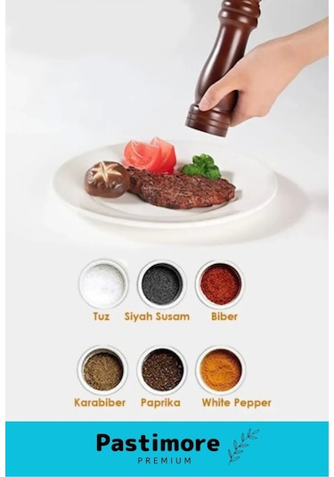 Premium Seri Şık Kullanışlı Mutfak Yemek Kahverengi Ahşap Tuz Karabiber Baharat Değirmen 20 Cm Kahverengi