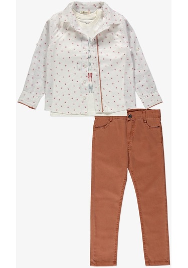 Gömlek Pantolon T-shirt Yaprak Desen 3 Parça Erkek Çocuk Takım