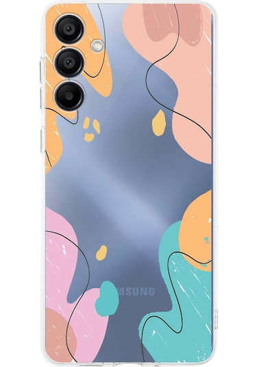 Samsung Galaxy A16 Uyumlu Kamera Korumalı Karışık Renkler Tasarımlı Şeffaf Kılıf Şeffaf