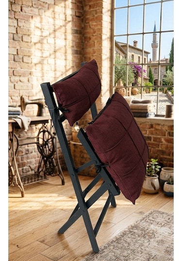 Minderli Balkon Bahçe Mutfak Bistro Set Katlanır 4+1 Masa-sandalye Bordo