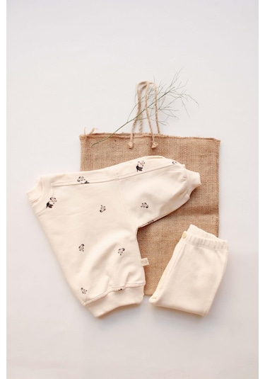 Penguen Bebek Alt Üst Takım Krem