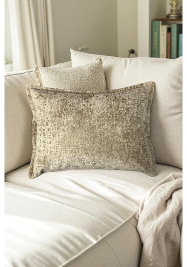 Kırlent İthal Kadife Kumaş - 35x50cm Yumuşak Dokulu Dekoratif Özel Tasarım Kırlent Kılıfı Ekru