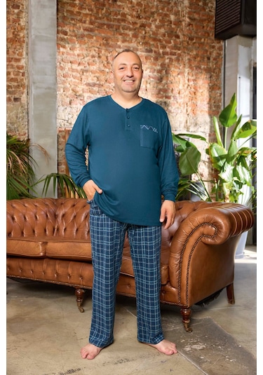 Aydoğan Erkek Emir Büyük Beden Kışlık Termal Petrol Pijama Takımı 0543 Petrol