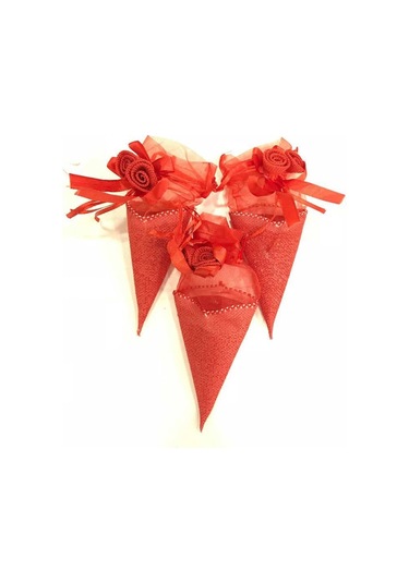 Hasır Külah Çerez Kesesi Kırmızı 15 Cm 12 Adet