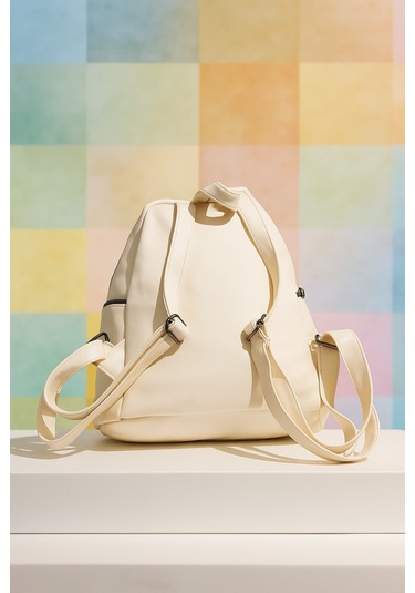 Newish Polo Donna Model Sırt Çantası-yıkama Suni Deri Beyaz