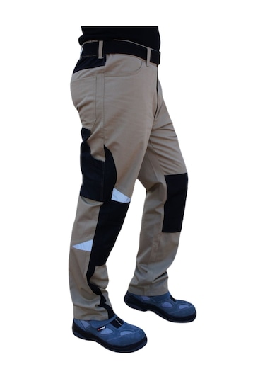 Uniprom Erkek İş Pantolonu Roma Model Diz Destekli 6 Cepli Bej Siyah