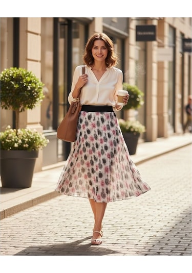 Eren Style Şifon İçi Astarlı Beli Lastikli Etek 95 Cm - 38-52 Pembe
