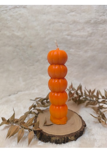 Bal Kabağı Desenli Yılbaşı Konseptli Dekoratif Mum, Tek Renk Turuncu